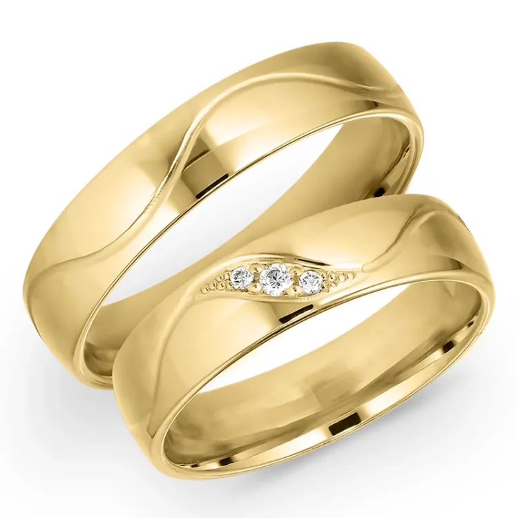 5 mm diamant vigselsringar i 9 karat guld 0,008 ct og 0,02 ct - set