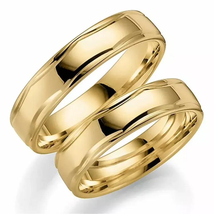 Mönster 5 mm vigselsringar i 14  karat guld - set