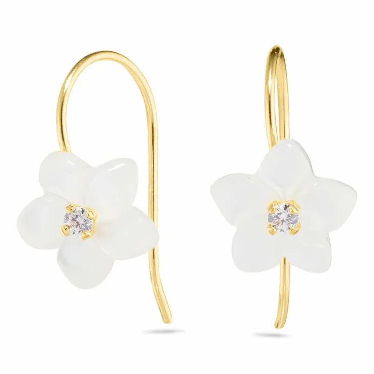 blommor örhängen i 9 karat guld med zirkon och pärlemors - Gold Collection