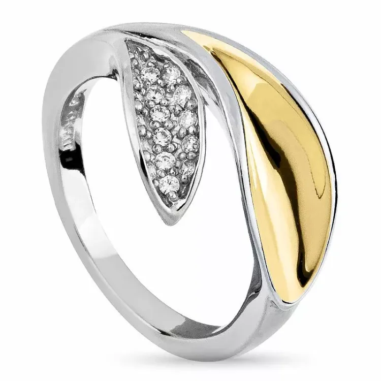 abstrakt zirkon ring i silver med förgyllt silver