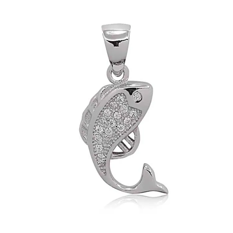 fisk zirkon hängen i silver