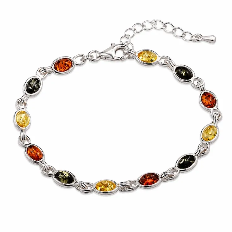 multifärgat bärnsten armband i silver