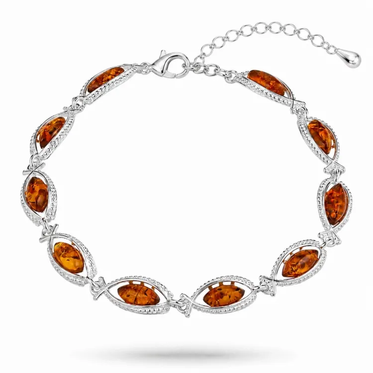 elegant bärnsten armband i silver