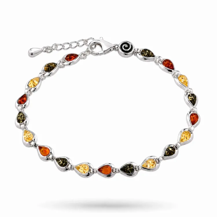 multifärgat bärnsten armband i silver