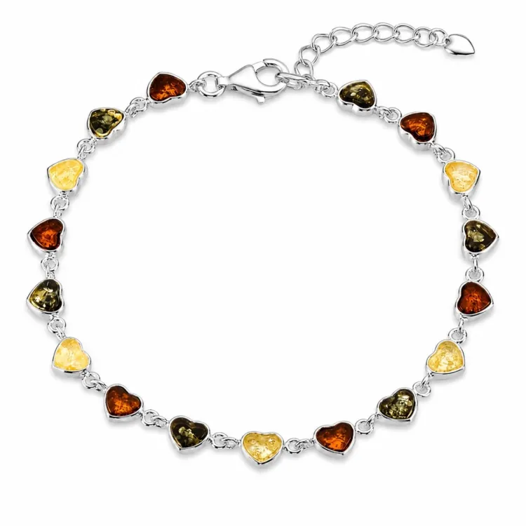 hjärta bärnsten armband i silver