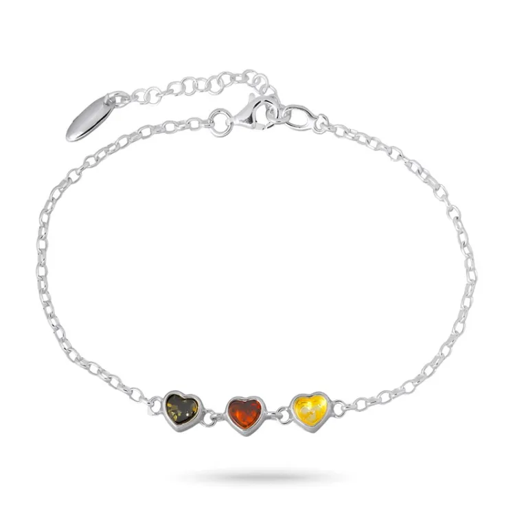 hjärta bärnsten armband i silver