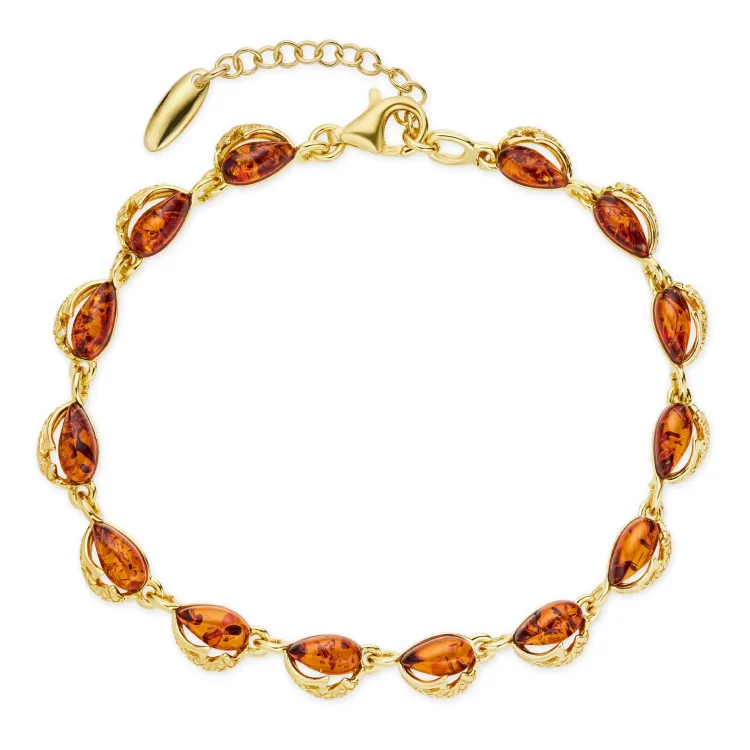 elegant bärnsten armband i förgyllt silver