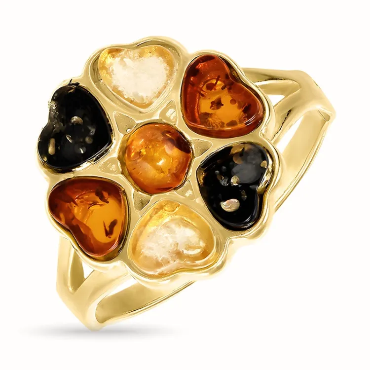 blommor multifärgat bärnsten ring i förgyllt silver