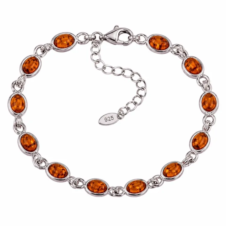 cognac färgad bärnsten fotlänk  i silver