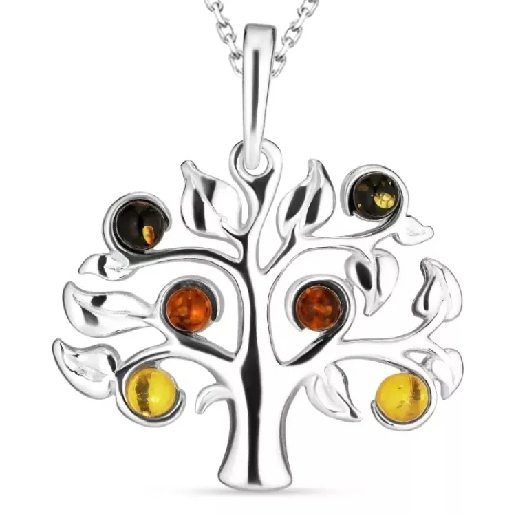 livets träd bärnsten halsband i silver med hängen i silver - Pure Nature