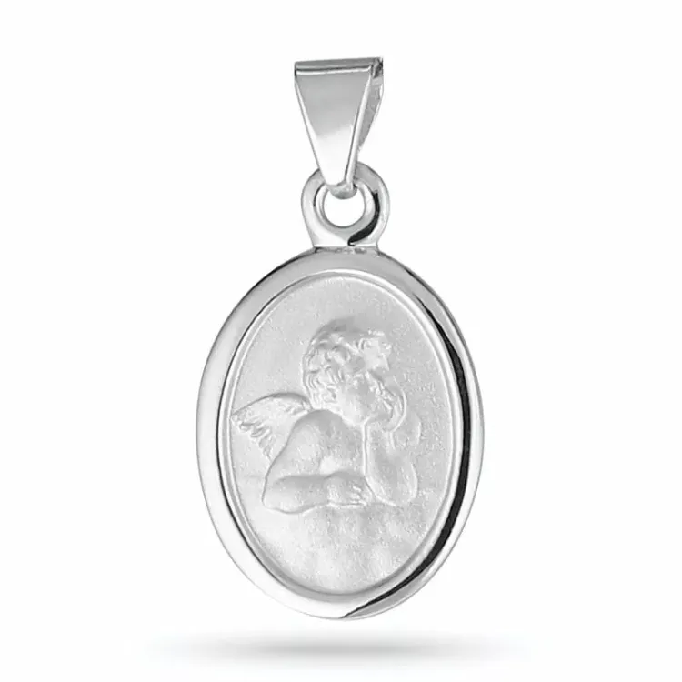 Ovalt ängel hängen i rhodinerat silver