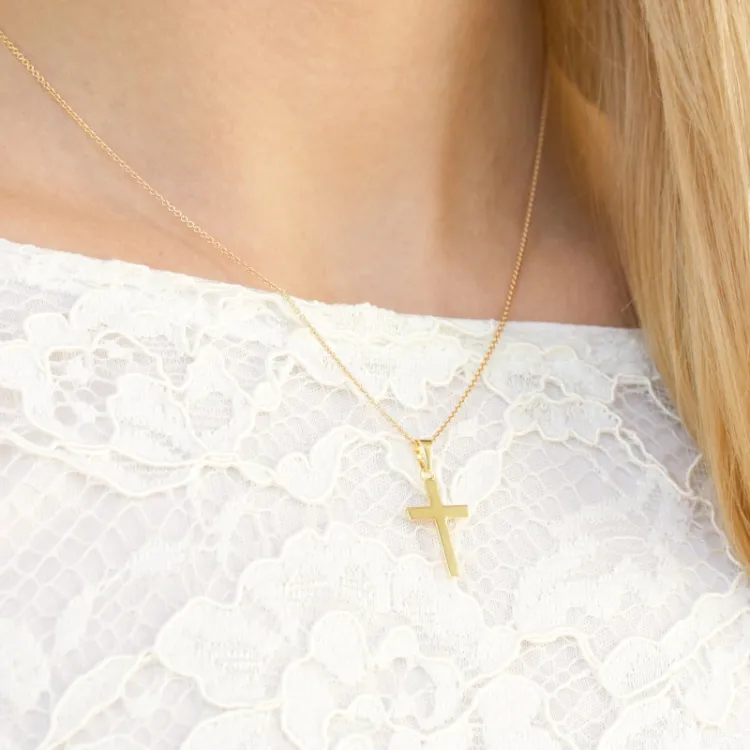 kors halsband i förgyllt silver med hängen i 8 karat guld - Amoré