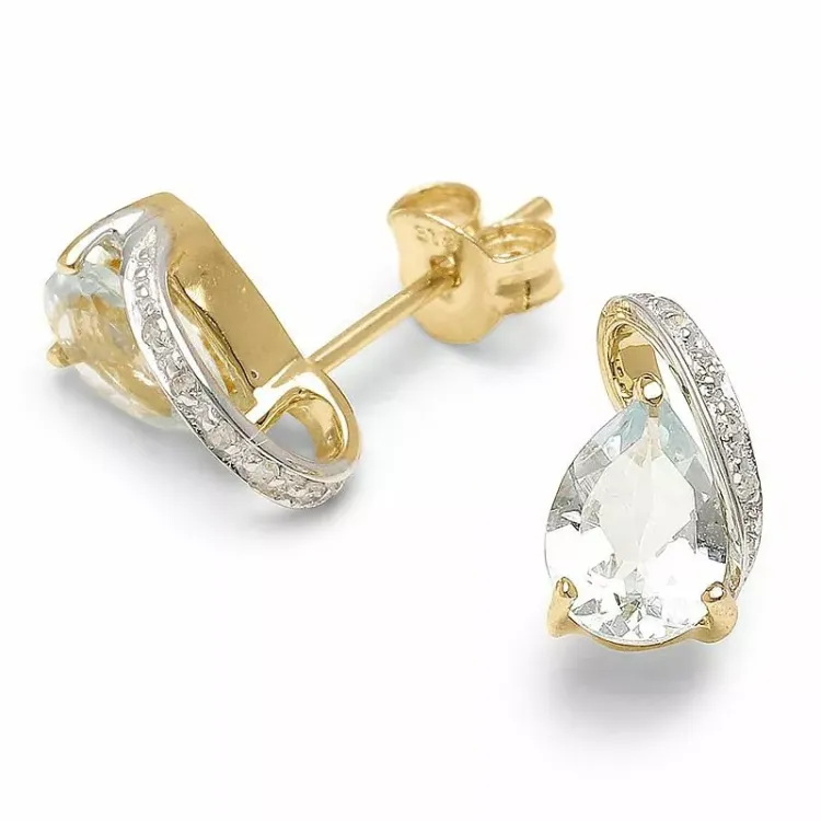 droppe diamantörhängen i 9 karat guld med akvamarin och diamant 