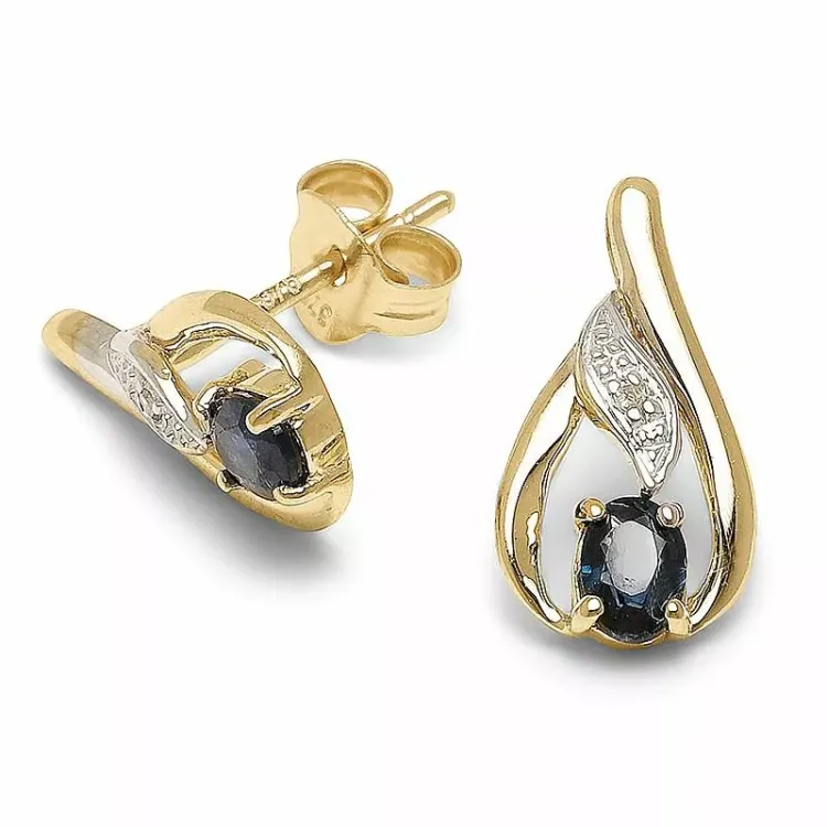 droppe diamantörhängen i 9 karat guld med syntetisk safir och diamant 