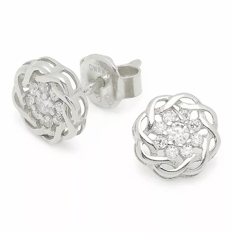 mönstrad vita zirkon blommorörhängen i silver