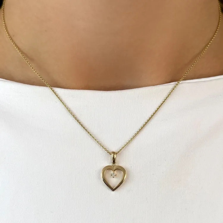 hjärta diamant halsband i förgyllt silver med hängen i 8 karat guld - Gold Collection