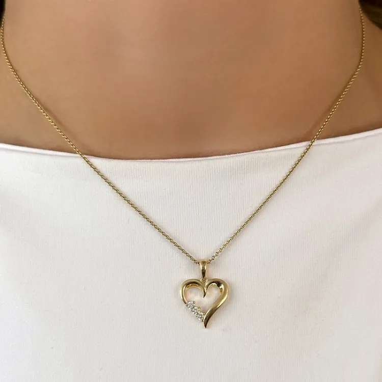 hjärta diamant halsband i förgyllt silver med hängen i 8 karat guld - Gold Collection