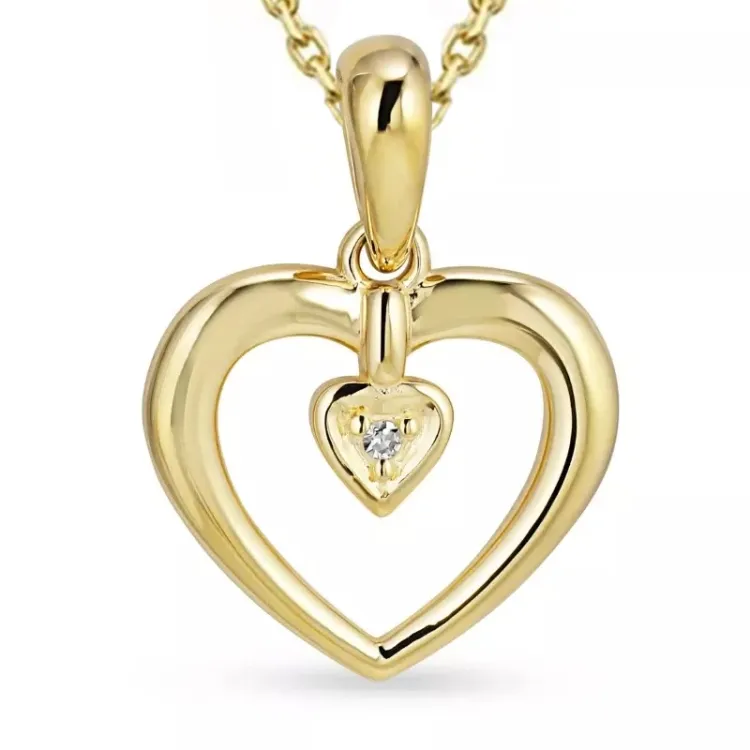 hjärta diamant halsband i förgyllt silver med hängen i 8 karat guld - Gold Collection