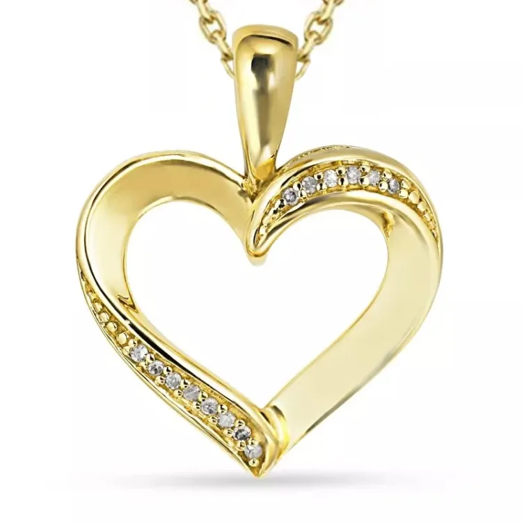 hjärta diamant halsband i förgyllt silver med hängen i 8 karat guld - Gold Collection