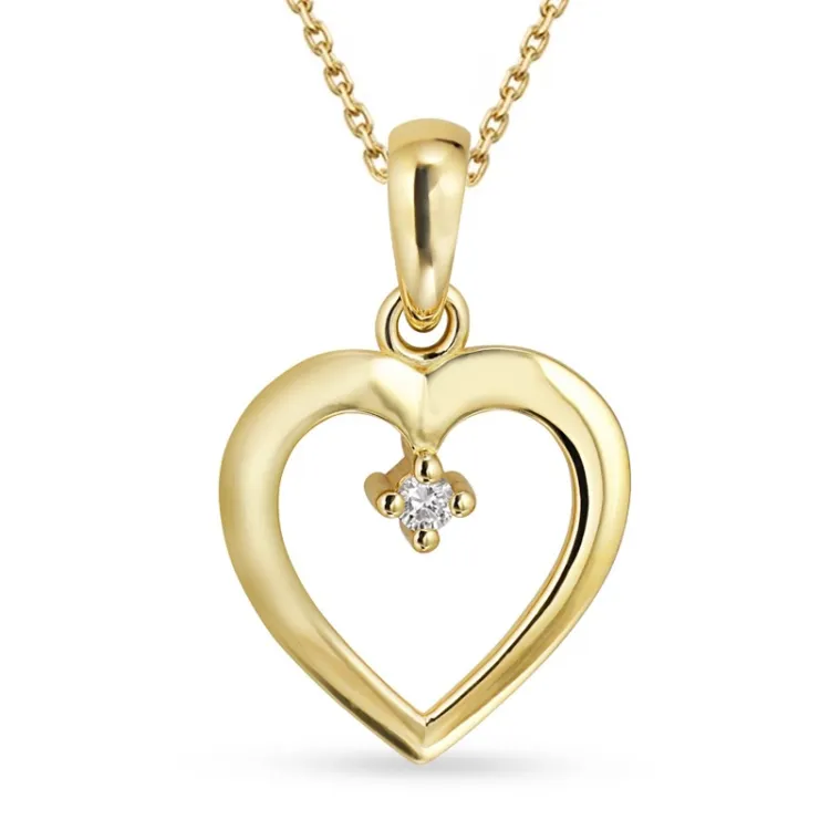 hjärta diamant halsband i förgyllt silver med hängen i 8 karat guld - Gold Collection