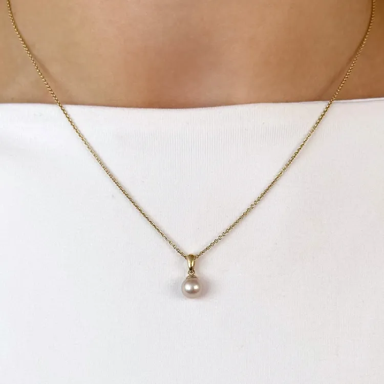 6 mm rosa pärla hängen i 14 karat guld