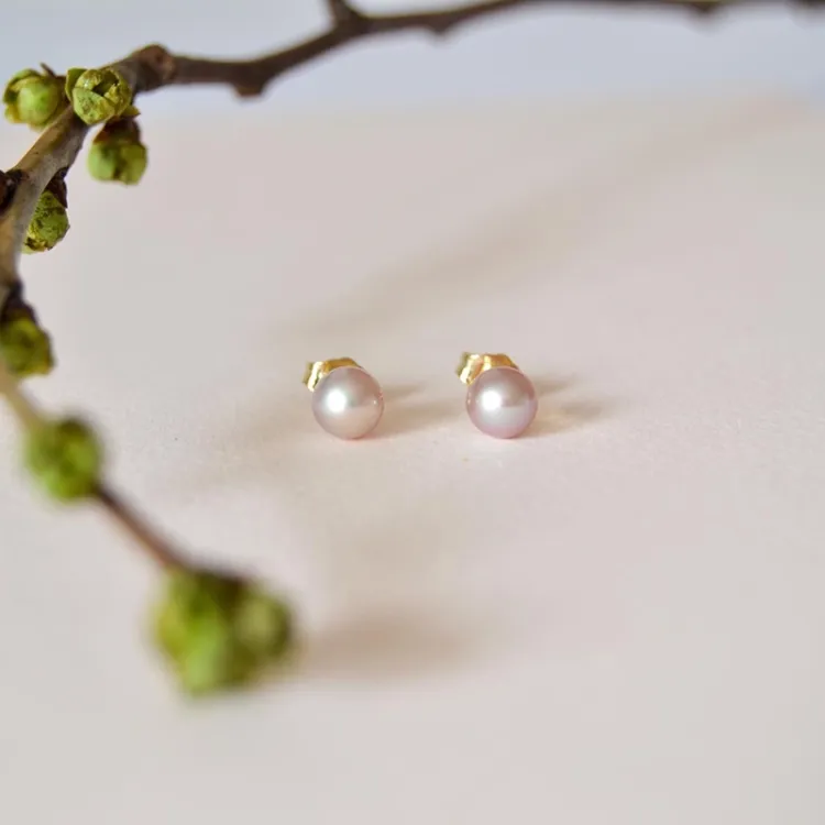 5,5 mm rosa pärlörhängen i 14 karat guld