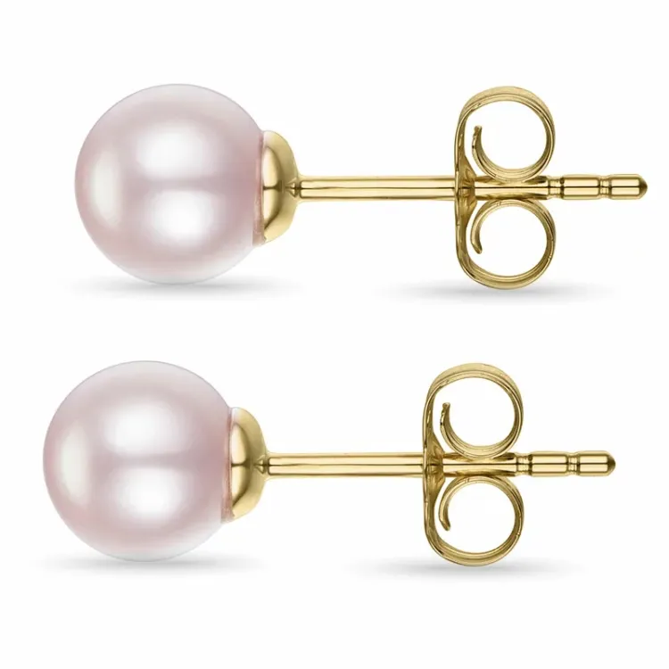 6 mm rosa pärlörhängen i 14 karat guld