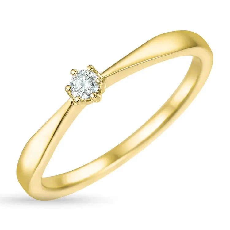 diamant solitärring i 9 karat guld 0,07 ct