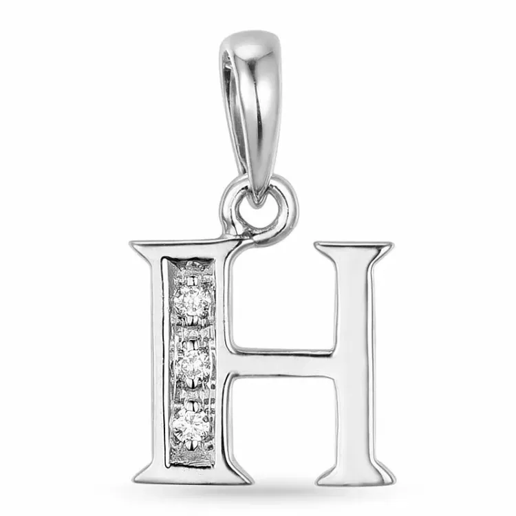 bokstav h diamant hängen i 9 carat vitguld 0,02 ct