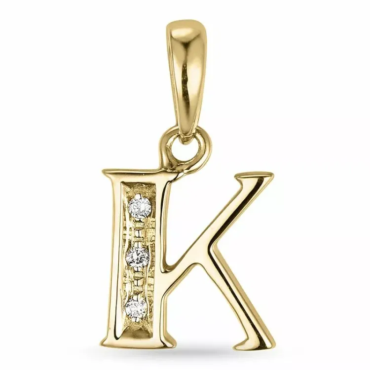 bokstav k diamantberlocker i 9 carat guld 0,02 ct