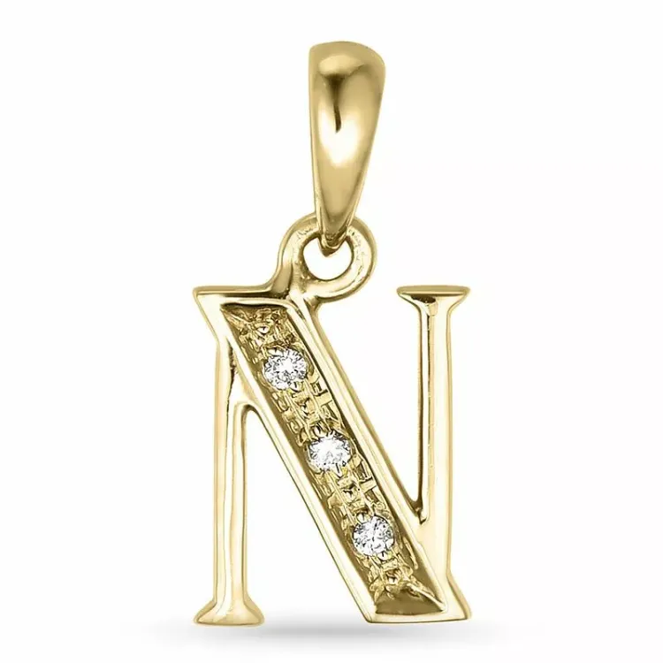bokstav n diamant hängen i 9 carat guld 0,02 ct