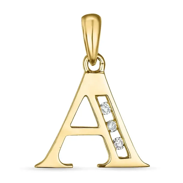 bokstav a diamant hängen i 9 carat guld 0,03 ct
