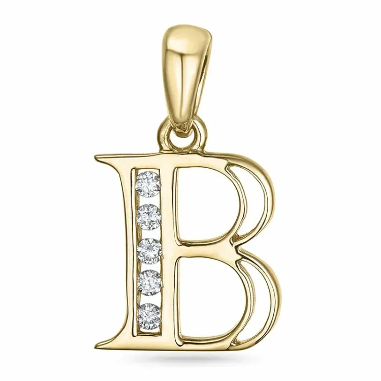 bokstav b diamant hängen i 9 carat guld 0,05 ct