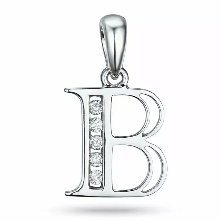 bokstav b diamant hängen i 9 carat vitguld 0,05 ct