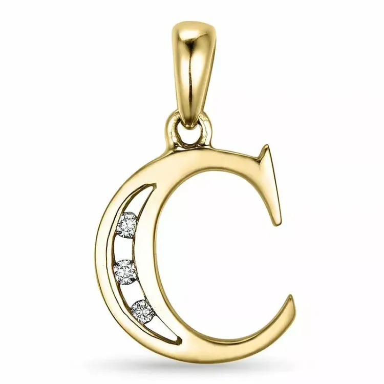 bokstav c diamant hängen i 9 carat guld 0,03 ct