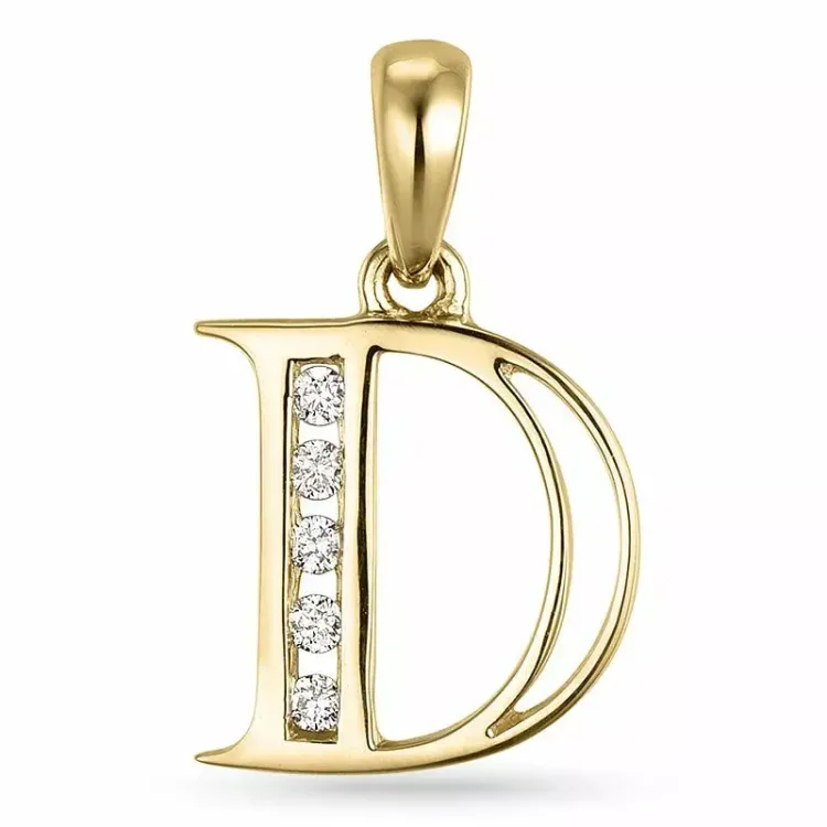 bokstav d diamant hängen i 9 carat guld 0,05 ct