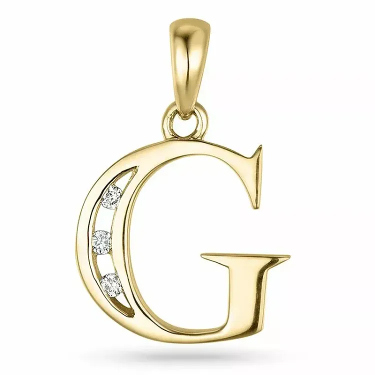 bokstav g diamant hängen i 9 carat guld 0,03 ct