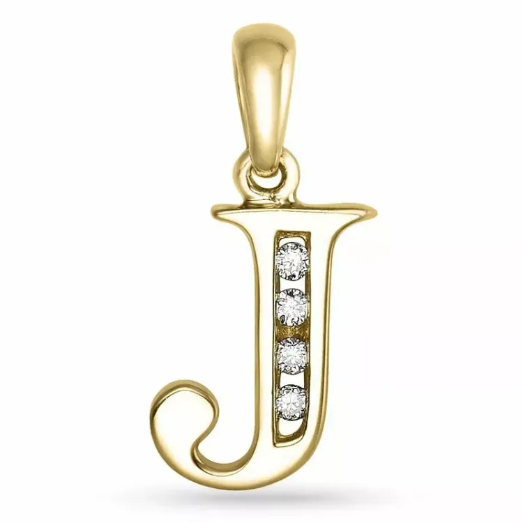 bokstav j diamant hängen i 9 carat guld 0,04 ct