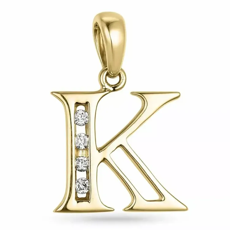 bokstav k hängen i 9 carat guld 0,04 ct