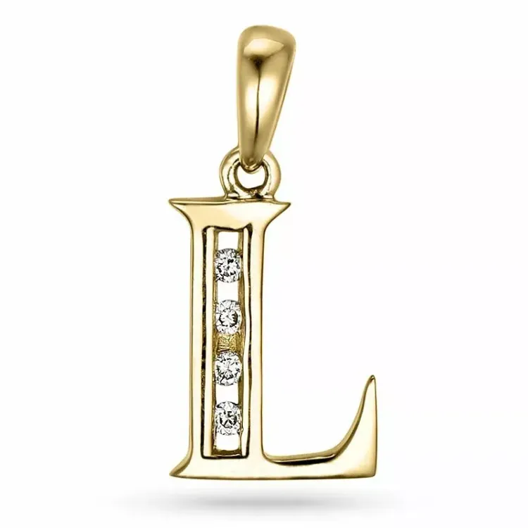 bokstav l diamant hängen i 9 carat guld 0,04 ct