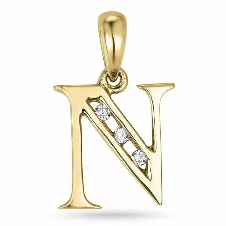 bokstav n diamant hängen i 9 carat guld 0,03 ct
