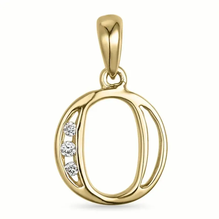bokstav o diamant hängen i 9 carat guld 0,03 ct