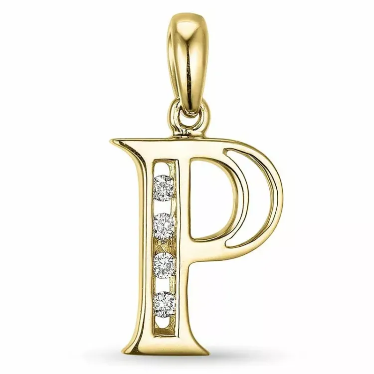 bokstav p diamant hängen i 9 carat guld 0,04 ct