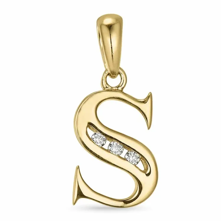 bokstav s diamant hängen i 9 carat guld 0,03 ct