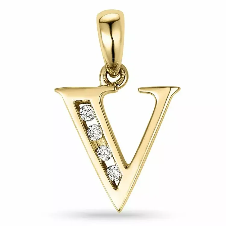 bokstav v diamant hängen i 9 carat guld 0,04 ct