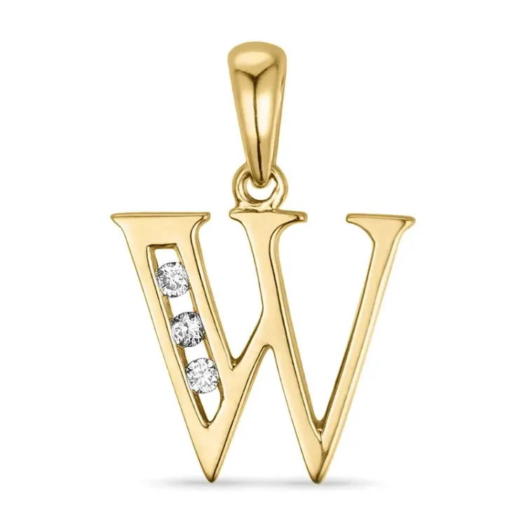 bokstav W diamant hängen i 9 carat guld 0,03 ct