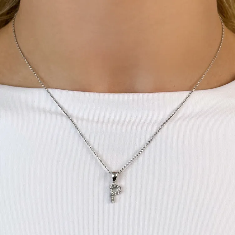 Bokstav p diamant hängen i 9 carat vitguld 0,06 ct