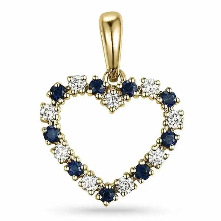 hjärta safir diamantberlocker i 9 carat guld 0,20 ct 0,29 ct