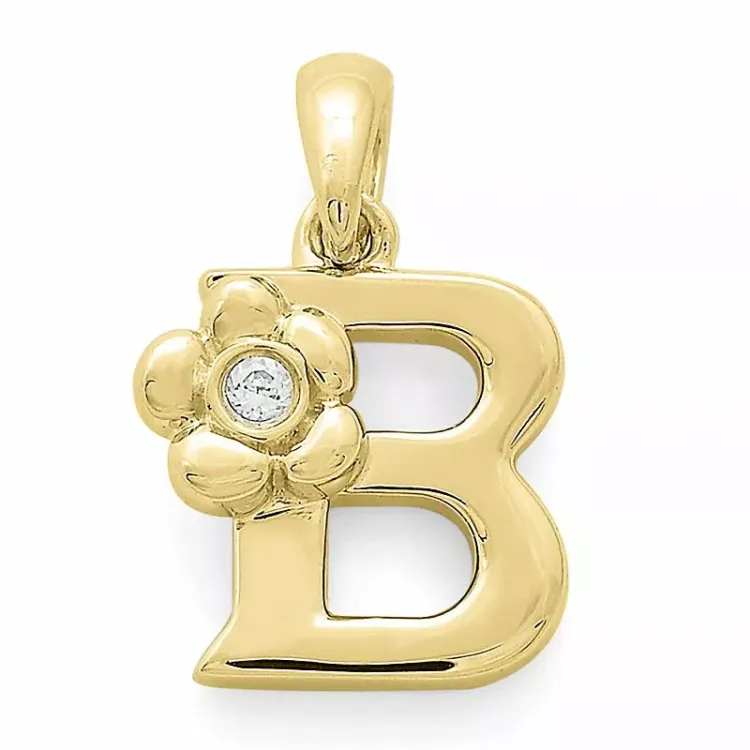 bokstav b diamant hängen i 9 carat guld 0,01 ct