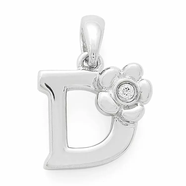 bokstav d diamantberlocker i 9 carat vitguld 0,01 ct